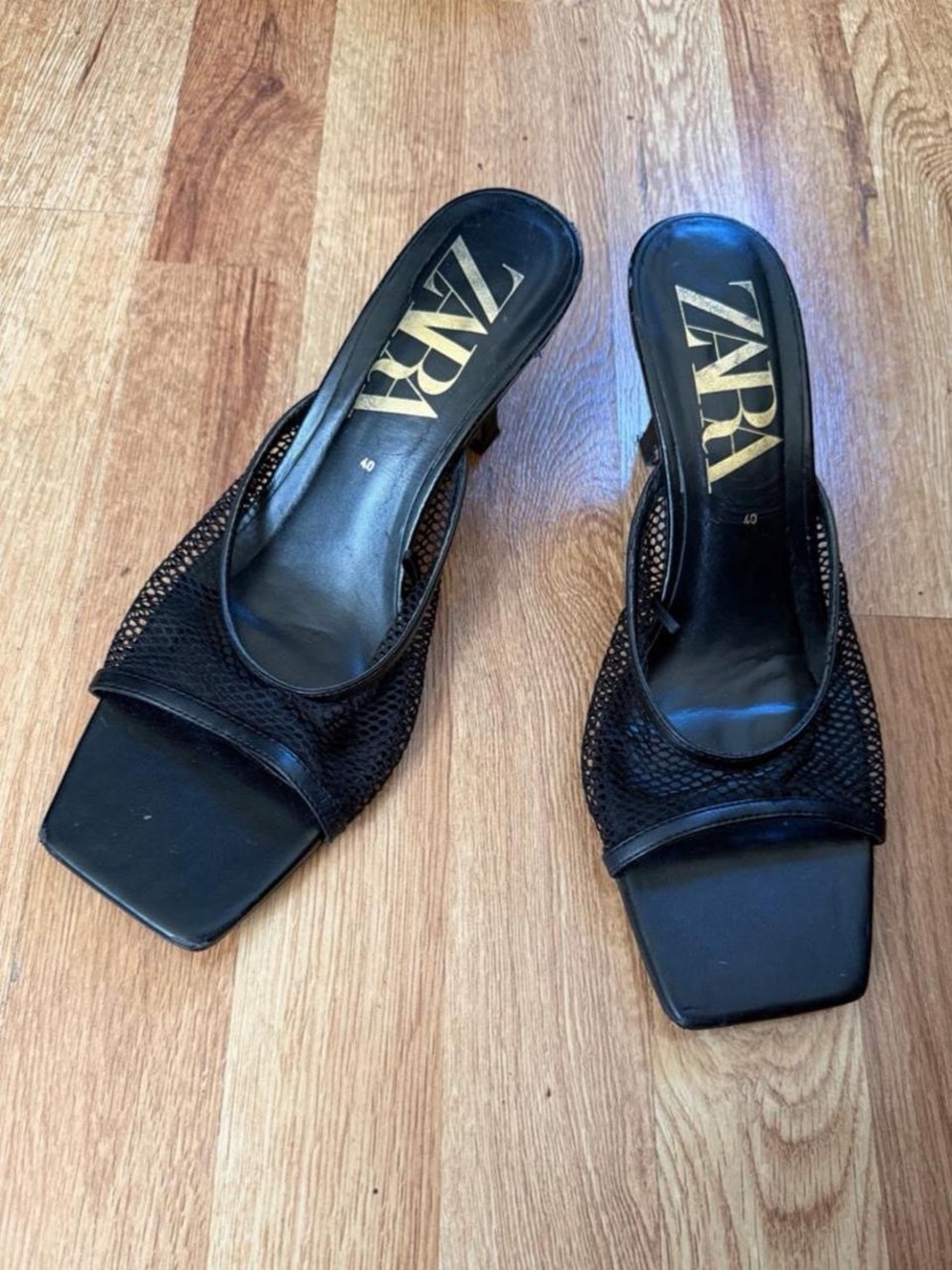 Zara Black Mesh Square-Toe Mules